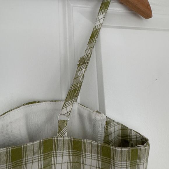 Princess Polly Tuscan Top Green plaid adjustable spaghetti strap sweetheart neck - Picture 5 of 9